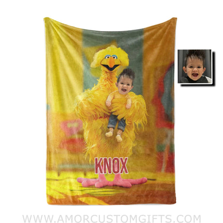 Personalized Yellow Big Bird Sesame Boy Photo Blanket Blankets