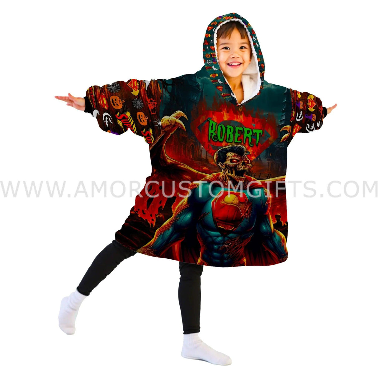 Personalized Zombie Superman Halloween Snug Oversized Wearable Hoodie Blanket-Hoodie Blanket-Amor Custom Gifts