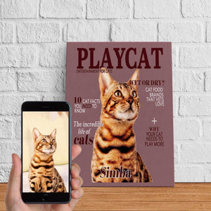 Posters, Prints, & Visual Artwork Play Cat Personalized Pet Poster Canvas Print | Personalized Dog Cat Prints | Magazine Covers | Custom Pet Portrait from Photo | Personalized Gifts for Cat Mom or Dad, Pet Memorial Gift