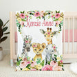 Blankets USA MADE Animals Floral Girl Name Blanket, Blush Pink Flowers Personalized  Safari Jungle Baby Blanket Newborn Baby Shower Gift