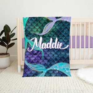 Blankets Baby Blanket, Custom Name Mermaid Tails Blanket, Magical Mermaid Blanket For Girl