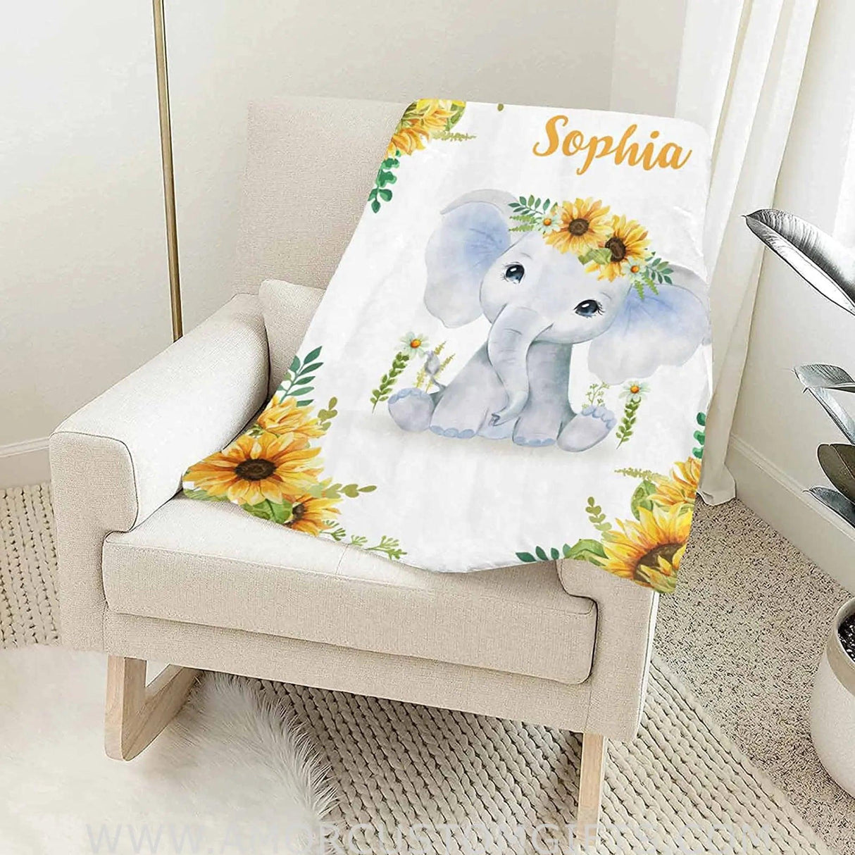 Blankets Baby Blankets with Name Sunflower Elephant, Customized Blankets for Newborn Baby, for Boys & Girls