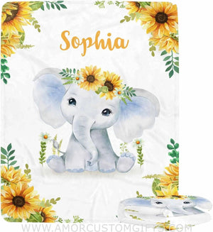 Blankets Baby Blankets with Name Sunflower Elephant, Customized Blankets for Newborn Baby, for Boys & Girls