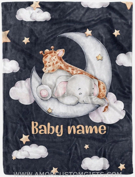 Blankets USA MADE Baby Boy Animal Blanket,Baby Blanket Elephant,Giraffe with Name, Personalized Baby Boy Blanket, Newborn Boy Gift