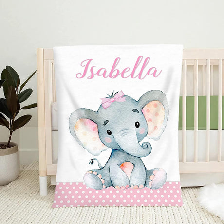 Blankets USA MADE Baby Boy Blanket - Personalized Baby Blanket for Boy with Name, Custom Baby Blanket for Boy, Nusery Elephant Blue Baby Name Blanket