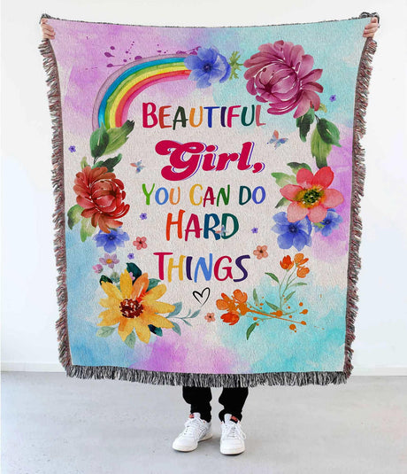 Blankets USA MADE Beautiful Girl You Can Do Hard Things Blanket, Personalized Custom Fleece Blanket, Music Lover Gift  Customized Blanket