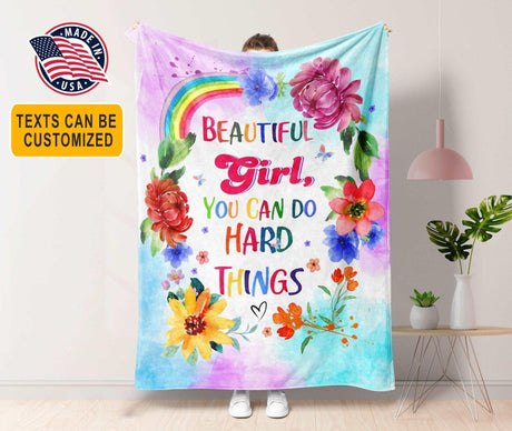 Blankets USA MADE Beautiful Girl You Can Do Hard Things Blanket, Personalized Custom Fleece Blanket, Music Lover Gift  Customized Blanket