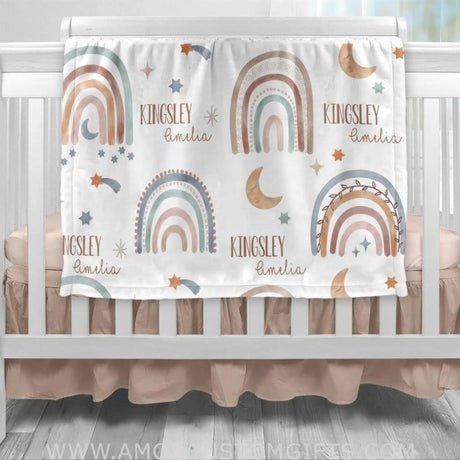 Blankets Boho Rainbow Personalized  Baby Blanket With Name, Newborn Baby Gift, Baby Shower Gift For Girl