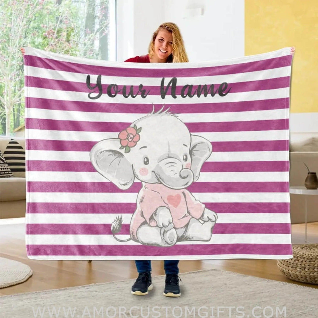 Blankets USA MADE Boy Elephant Blanket, Custom Name Baby Blanket, Elephant Baby Blanket Boy - Elephant blanket Gifts For kids