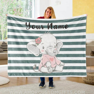 Blankets USA MADE Boy Elephant Blanket, Custom Name Baby Blanket, Elephant Baby Blanket Boy - Elephant blanket Gifts For kids