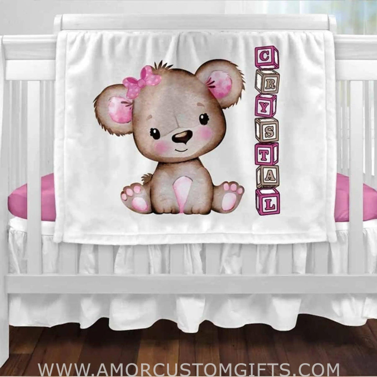 Blankets Custom baby blanket, baby bear blanket, personalized baby name blanket, baby girl blanket