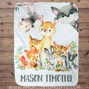 Blankets Custom Baby Blanket, Baby Blanket, Name Baby Blanket, Forest Animal Baby Gift