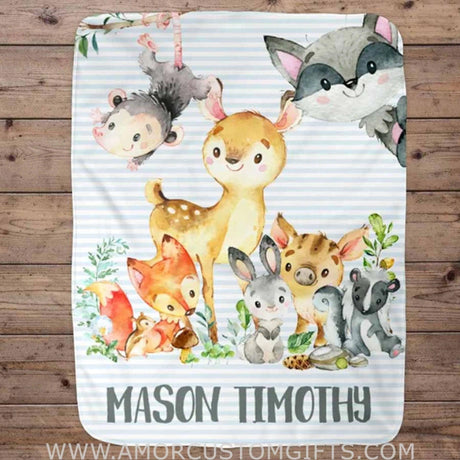 Blankets Custom Baby Blanket, Baby Blanket, Name Baby Blanket, Forest Animal Baby Gift