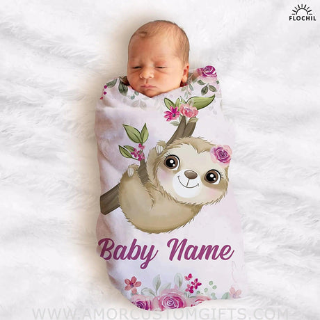 Blankets Custom Baby Blanket - Baby Blanket with Name for Girls, Best Gift for Baby, Newborn Sloth Plush Fleece 30x40