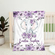 Blankets Custom Baby Blanket, Personalized Baby Blanket, Baby Girl Blanket, Violet Elephant Pink Blanket, 30x40 50x60 60x80