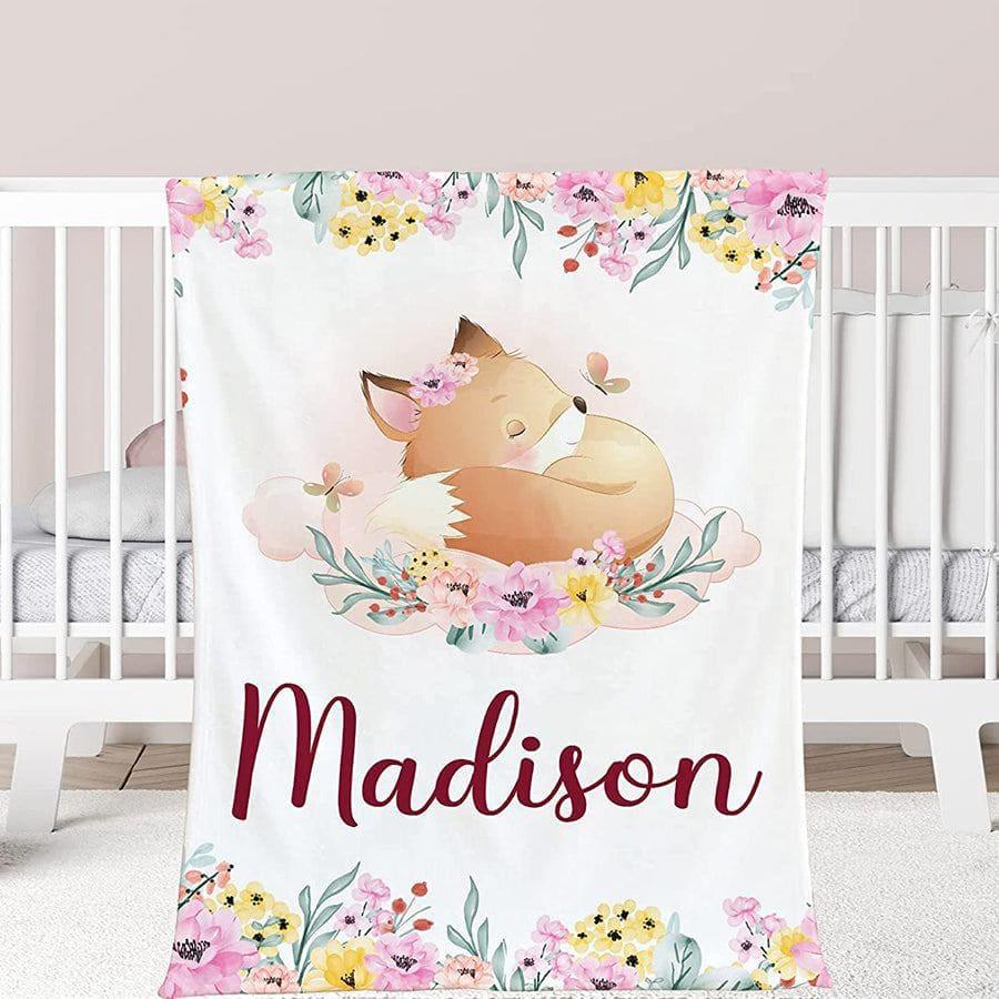 Blankets Custom Baby Blanket with Name for Baby Boy Girls，Personalized Purple Elephant Flower Design Soft Throws Blanket for Kids