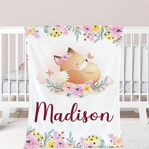 Blankets Custom Baby Blanket with Name for Baby Boy Girls，Personalized Purple Elephant Flower Design Soft Throws Blanket for Kids