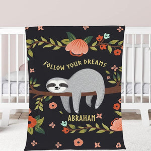 Blankets Custom Baby Blanket with Name for Baby Boy Girls，Personalized Purple Elephant Flower Design Soft Throws Blanket for Kids