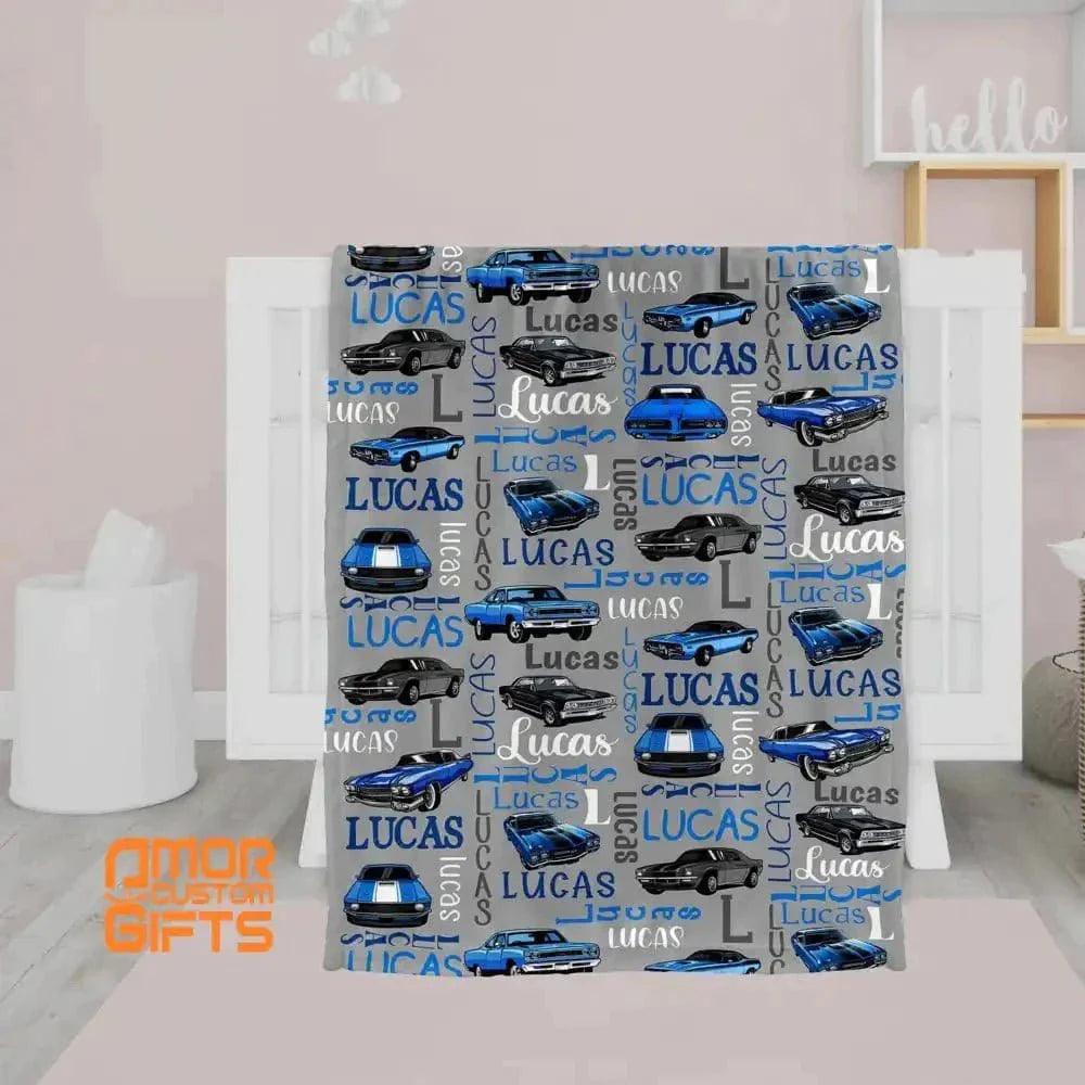 Blankets Custom Muscle Car Boy Blanket, Personalized Fleece Boys Blanket, Nursery Theme