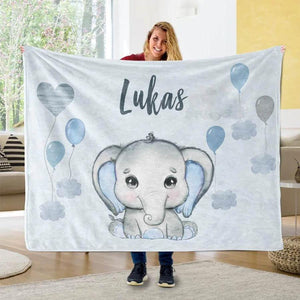 Blankets USA MADE Custom Name Blanket Baby Boy Elephant, Personalized Boy Name Blanket, Baby Name Elephant Blanket, Kids Elephant Throw Blanket