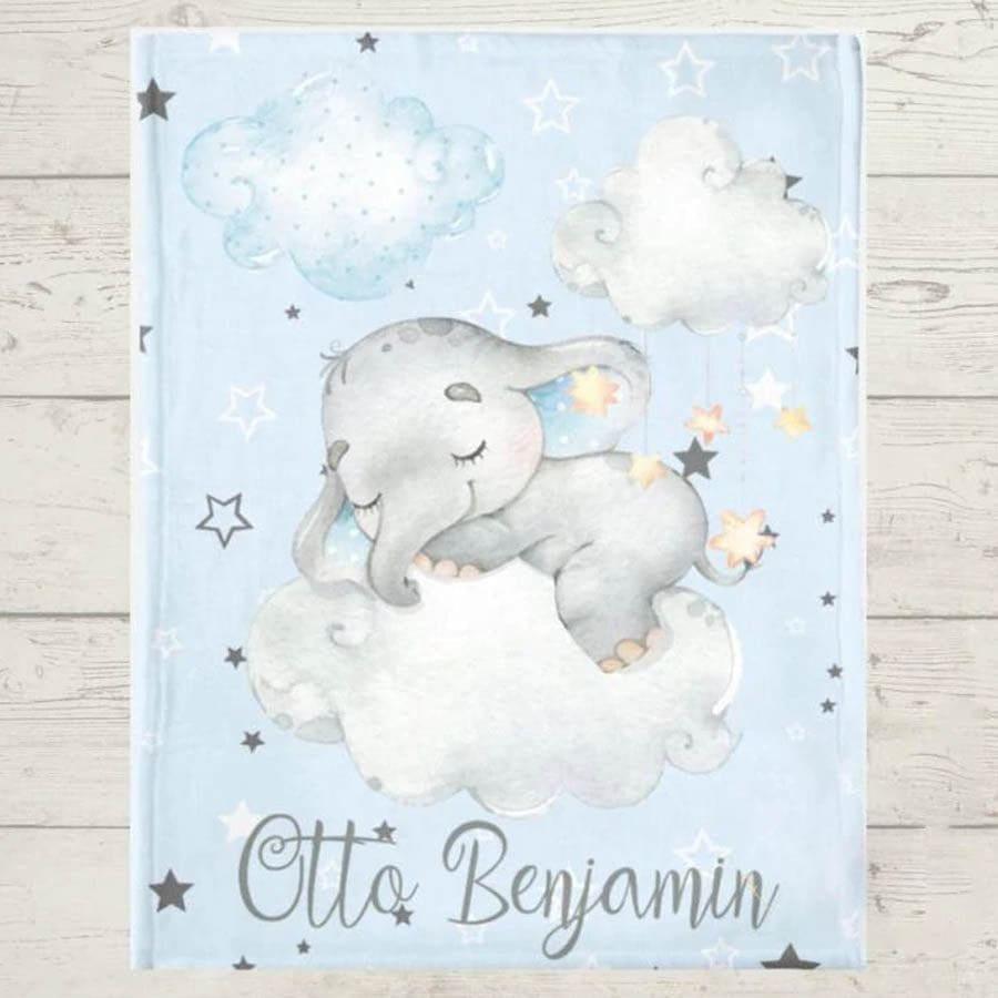 Blankets USA MADE Custom Name Blanket Baby Boy Elephant, Personalized Boy Name Blanket, Baby Name Elephant Blanket, Kids Elephant Throw Blanket