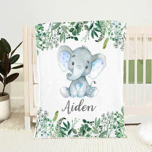 Blankets USA MADE Custom Name Blanket Baby Boy Elephant, Personalized Boy Name Blanket, Baby Name Elephant Blanket, Kids Elephant Throw Blanket