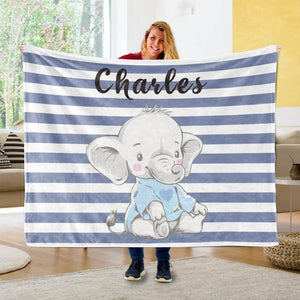 Blankets USA MADE Custom Name Blanket Baby Boy Elephant, Personalized Boy Name Blanket, Baby Name Elephant Blanket, Kids Elephant Throw Blanket