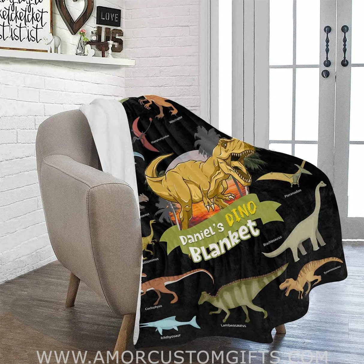 Blankets USA MADE Custom Name Blankets for Baby Boys Girls - Baby Blankets with Dinosaur Design for Kids - Throw Blanket with Cute Animal