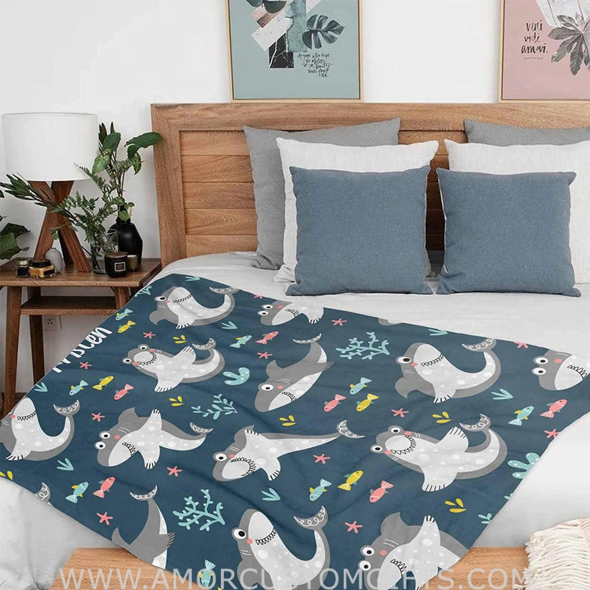 Blankets Custom Name Blankets for Baby Boys Girls - Baby Blankets with Shark Design for Kids - Funny Throw Blanket with Cute Animal