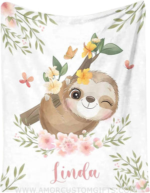 Blankets Custom Name Blankets for Baby Boys Girls - Baby Blankets with Sloth for Kids - Throw Blanket with Cute Animal