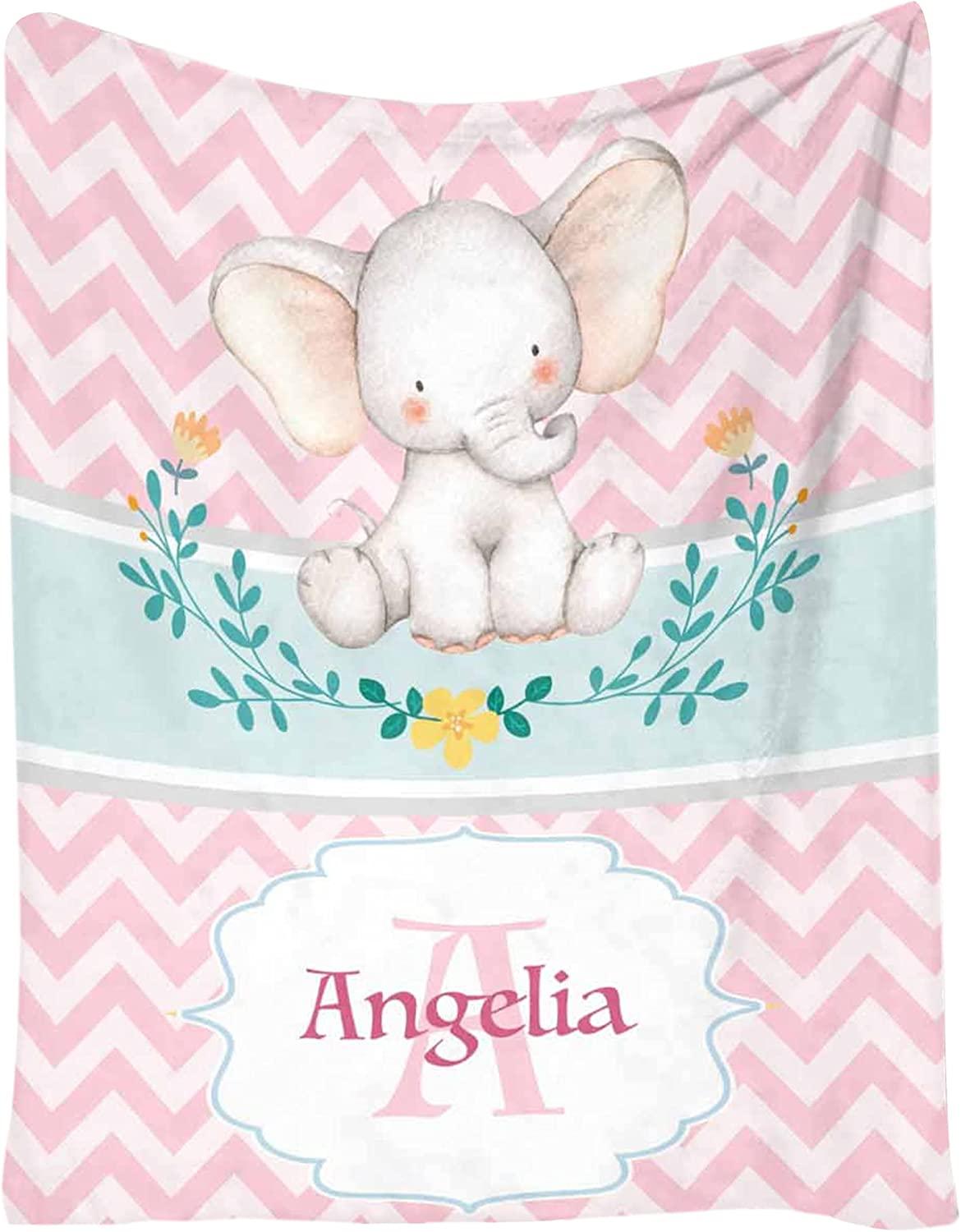 Blankets Custom Name Blankets for Baby Boys Girls Personalized Baby Blankets with Elephant for Kids - Throw Blanket with Cute Animal