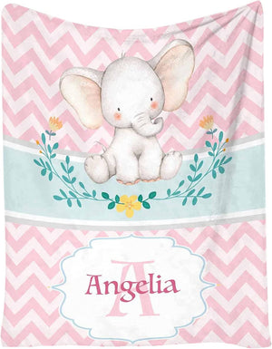 Blankets Custom Name Blankets for Baby Boys Girls Personalized Baby Blankets with Elephant for Kids - Throw Blanket with Cute Animal