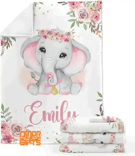 Blankets Customized Baby Blankets for Girls - Elephant Baby Blanket, Best Gift for Baby, Newborn, New Mom, 30 x 40 inch