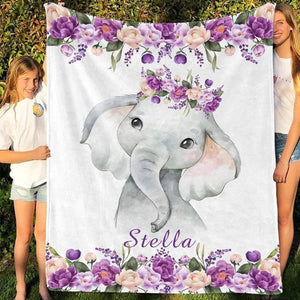 Blankets Customized Floral Baby Name Blankets for Infants Newborns Babies, Floral Elephant Blanket, Baby Girl Name Blanket, Custom Name Baby Shower Gift