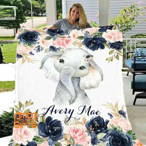 Blankets Customized Floral Baby Name Blankets for Infants Newborns Babies, Floral Elephant Blanket, Baby Girl Name Blanket, Custom Name Baby Shower Gift