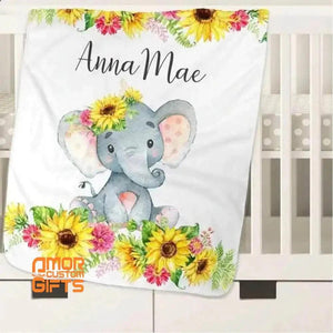 Blankets Customized Floral Baby Name Blankets for Infants Newborns Babies, Floral Elephant Blanket, Baby Girl Name Blanket, Custom Name Baby Shower Gift