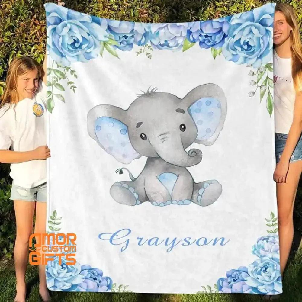 Blankets Customized Floral Baby Name Blankets for Infants Newborns Babies, Floral Elephant Blanket, Baby Girl Name Blanket, Custom Name Baby Shower Gift