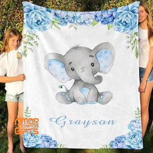 Blankets Customized Floral Baby Name Blankets for Infants Newborns Babies, Floral Elephant Blanket, Baby Girl Name Blanket, Custom Name Baby Shower Gift