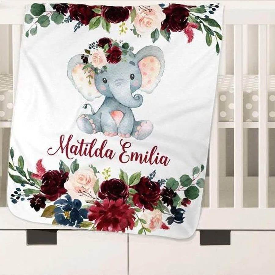 Blankets Customized Floral Baby Name Blankets for Infants Newborns Babies, Floral Elephant Blanket, Baby Girl Name Blanket, Custom Name Baby Shower Gift