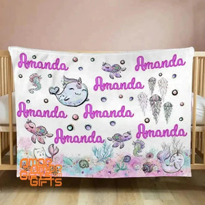 Blankets Customized Floral elephant Baby Name Fleece Blankets, Kids Elephant Throw Blanket