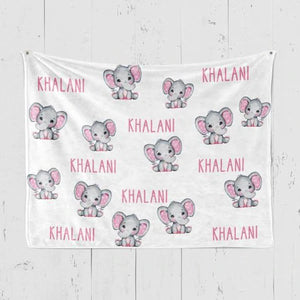 Blankets Customized Floral elephant Baby Name Fleece Blankets, Kids Elephant Throw Blanket