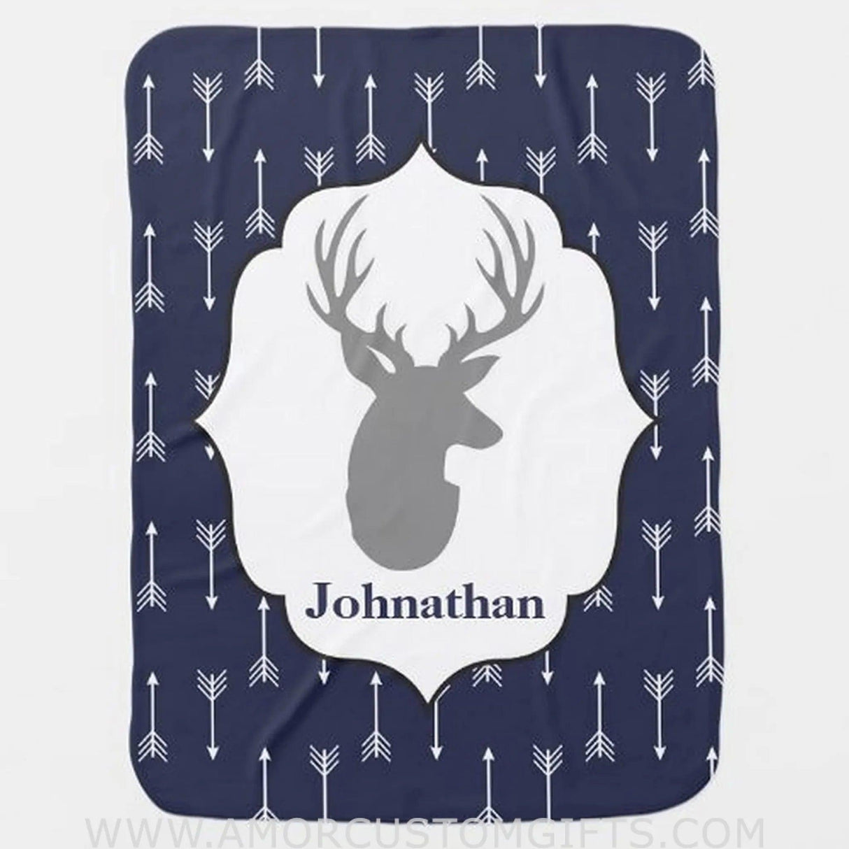 Blankets Deer Baby Blanket, Personalized Baby Boy Blanket, Modern Rustic Gray Deer & White Arrows Baby's Name Blanket, Baby Gifts