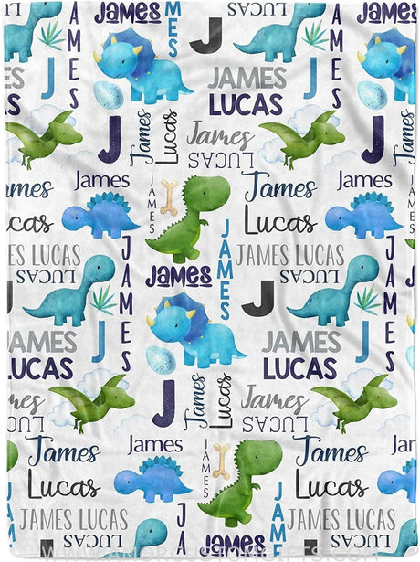 Blankets Dinosaur Personalized Baby Blankets - Custom Baby Blanket with Name for Boys - Soft Plush Fleece