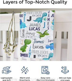 Blankets Dinosaur Personalized Baby Blankets - Custom Baby Blanket with Name for Boys - Soft Plush Fleece