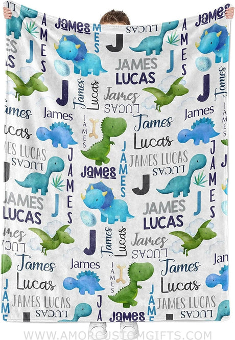 Blankets Dinosaur Personalized Baby Blankets - Custom Baby Blanket with Name for Boys - Soft Plush Fleece