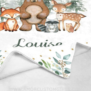 Blankets USA MADE Elegant Greenery Woodland Forest Animals Personalized Baby Blankets for Boys Girls, Baby Blankets Swaddle Newborn Gifts