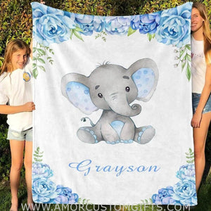 Blankets Elephant Baby Blanket Boy, Custom Swaddle Blanket, Personalized Newborn Swaddle, Blue And Gray Elephant Baby Shower, Boy Swaddle Gift