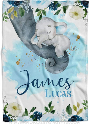 Blankets USA MADE Elephant Personalized Baby Blankets - Custom Baby Blanket with Name for Boys - Soft Plush Fleece