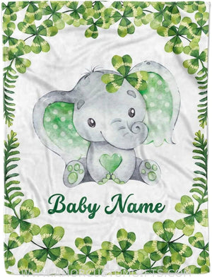 Blankets Elephant St Patrick's Day Baby Blanket for Girl, Cozy Plush Fleece Blanket, Custom Baby Name blanket