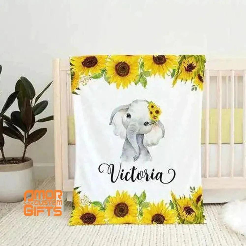 Blankets USA MADE Floral Rose Elephant Baby Name Blanket, Baby Girl Elephant Blanket, Personalized Blanket for Infants Newborns Babies